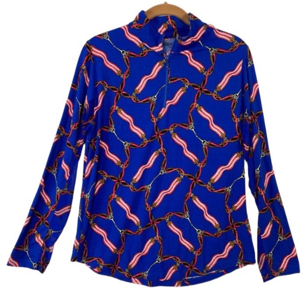 Gottex red white and blue equestrian horse horseback riding top. Size Large